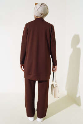 Loyşa Hakim Yaka Fermuarlı İkili Takım Kahve - Thumbnail