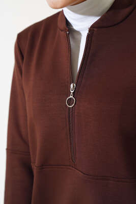 Loyşa Hakim Yaka Fermuarlı İkili Takım Kahve - Thumbnail