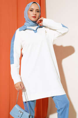 Gömlek Yaka Kot Detaylı İkili Takım Ekru - Thumbnail