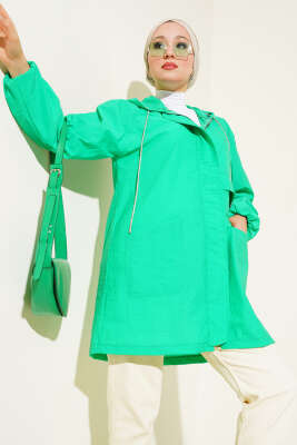 Pazarium - Çift Cepli Gizli Fermuarlı Kap Neon Yeşil