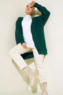 Önden Düğmeli Örgü Hırka Nefti - Thumbnail