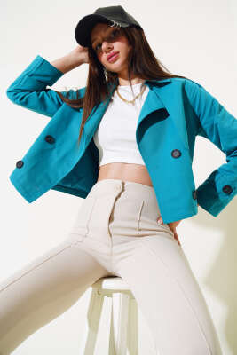 Pazarium - Kol ve Omuz Apoletli Kısa Ceket Petrol Yeşili
