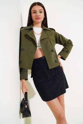 Kol ve Omuz Apoletli Kısa Ceket Haki - Thumbnail
