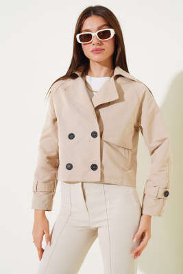 Kol ve Omuz Apoletli Kısa Ceket Bej - Thumbnail