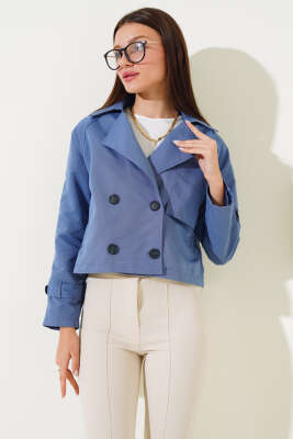 Kol ve Omuz Apoletli Kısa Ceket İndigo - Thumbnail