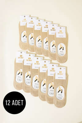 Pazarium - Bayan 12'li Silikon Topuk Babet Çorap Ten