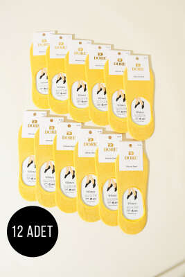 Pazarium - Bayan 12'li Silikon Topuk Babet Çorap Sarı