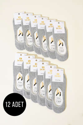 Bayan 12'li Silikon Topuk Babet Çorap Gri - Thumbnail