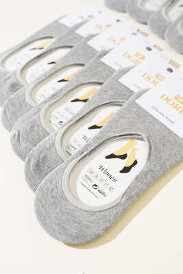 Bayan 12'li Silikon Topuk Babet Çorap Gri - Thumbnail