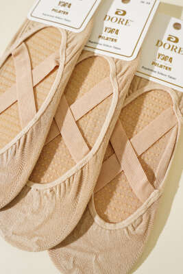 Bayan 3'lü Yoga Pilates Çorap Ten - Thumbnail