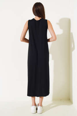 Kolsuz Basic Uzun Elbise Siyah - Thumbnail