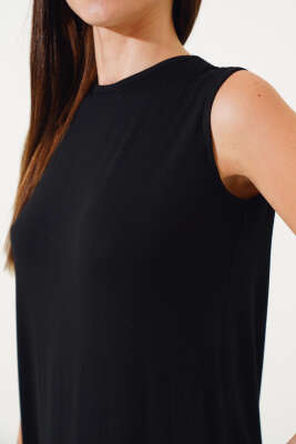 Kolsuz Basic Uzun Elbise Siyah - Thumbnail