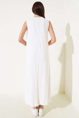 Kolsuz Basic Uzun Elbise Ekru - Thumbnail