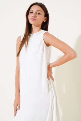 Kolsuz Basic Uzun Elbise Ekru - Thumbnail