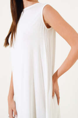 Kolsuz Basic Uzun Elbise Ekru - Thumbnail