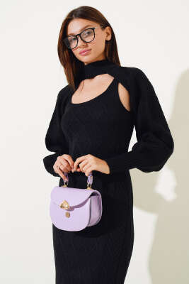 Kolluklu Elbiseli Triko İkili Takım Siyah - Thumbnail