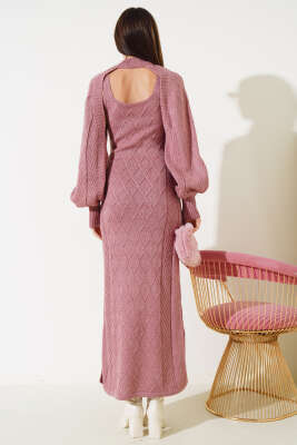 Kolluklu Elbiseli Triko İkili Takım Gül Kurusu - Thumbnail