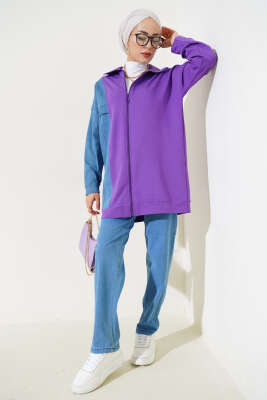 Pazarium - Kot Garnili Hırkalı İkili Takım Menekşe