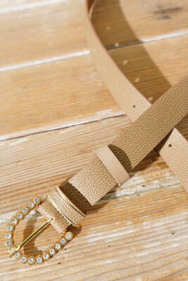 Tokası Oval Pırlantalı Kemer Bej - Thumbnail