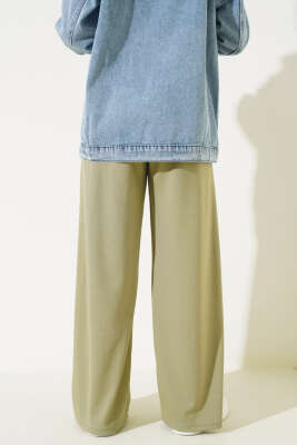 Bel İp Bağlamalı Bol Pantolon Haki - Thumbnail