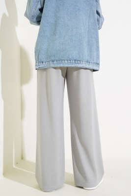 Bel İp Bağlamalı Bol Pantolon Gri - Thumbnail