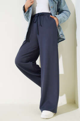 Bel İp Bağlamalı Bol Pantolon Füme - Thumbnail