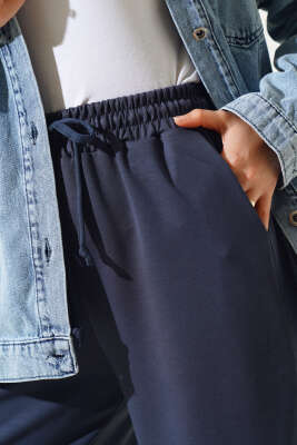 Bel İp Bağlamalı Bol Pantolon Füme - Thumbnail