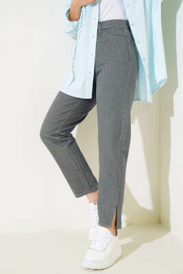 Paça Yırtmaçlı Jean Pantolon Gri - Thumbnail