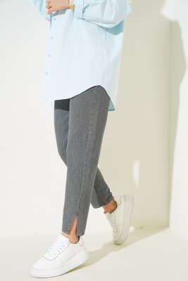 Paça Yırtmaçlı Jean Pantolon Gri - Thumbnail