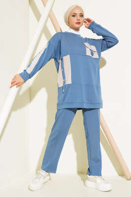 Pazarium - Metal Çıtçıt Detay İkili Takım İndigo