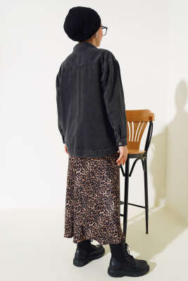 Göğüs Çift Cepli Kısa Kot Ceket Füme - Thumbnail