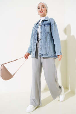 Göğüs Çift Cepli Kısa Kot Ceket Kot Mavisi - Thumbnail