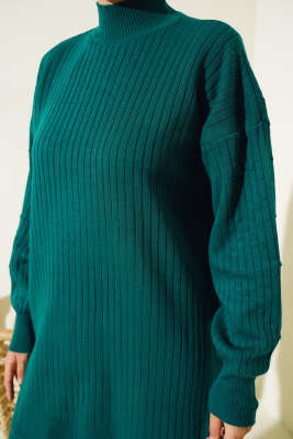 Fitilli Kol Kabartmalı Triko İkili Takım Nefti - Thumbnail