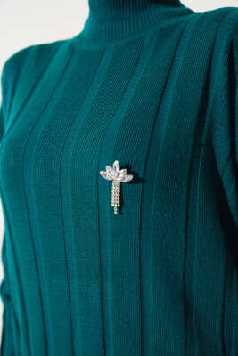 Kalın Fitilli Triko Elbise Zümrüt - Thumbnail