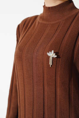 Kalın Fitilli Triko Elbise Kahve - Thumbnail