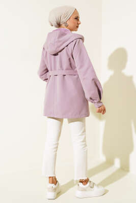 	 Kapşonlu Çıt Çıt Kısa Trenç Lila - Thumbnail