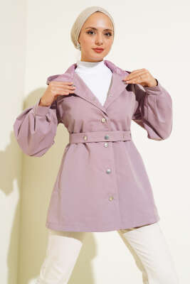 	 Kapşonlu Çıt Çıt Kısa Trenç Lila - Thumbnail