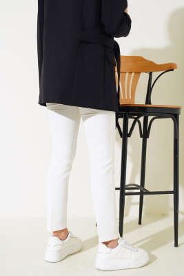 Kumaş Dar Paça Pantolon Ekru - Thumbnail