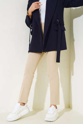 Kumaş Dar Paça Pantolon Camel - Thumbnail