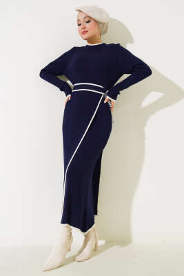Eteği Bağlamalı Triko Elbise Lacivert - Thumbnail