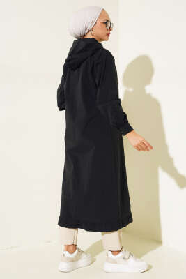 Tek Cepli Fermuarlı Uzun Kap Siyah - Thumbnail