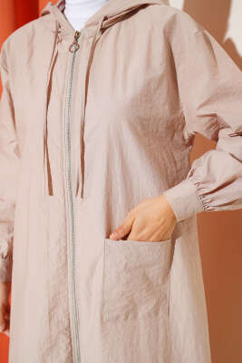 Tek Cepli Fermuarlı Uzun Kap Latte - Thumbnail