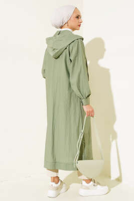 Tek Cepli Fermuarlı Uzun Kap Haki - Thumbnail