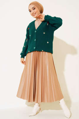 Papatya Nakışlı Örgü Triko Hırka Nefti - Thumbnail