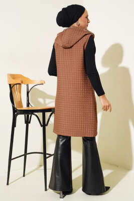 Kapüşonlu Kapitone Yelek Taba - Thumbnail