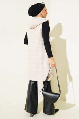 Kapüşonlu Kapitone Yelek Bej - Thumbnail