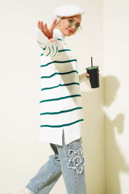 Çizgili Pike Salaş Triko Tunik Nefti - Thumbnail