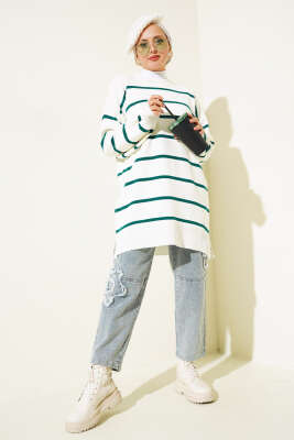 Çizgili Pike Salaş Triko Tunik Nefti - Thumbnail