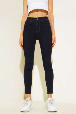 Likralı Skinny Jean Pantolon Koyu Lacivert - Thumbnail