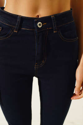 Likralı Skinny Jean Pantolon Koyu Lacivert - Thumbnail